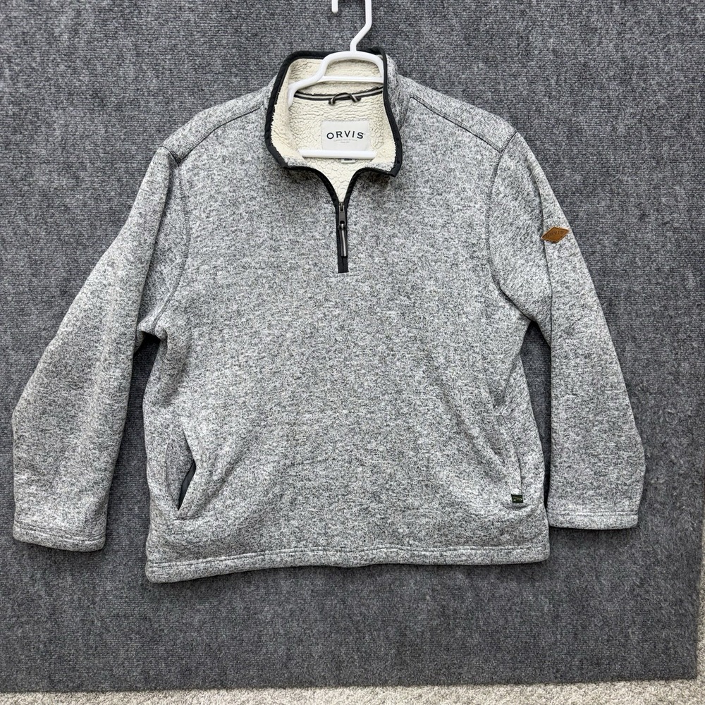 Orvis Sherpa Lined gray‎ Pullover  shirt sweater 1/4 zip Men's size 2XL